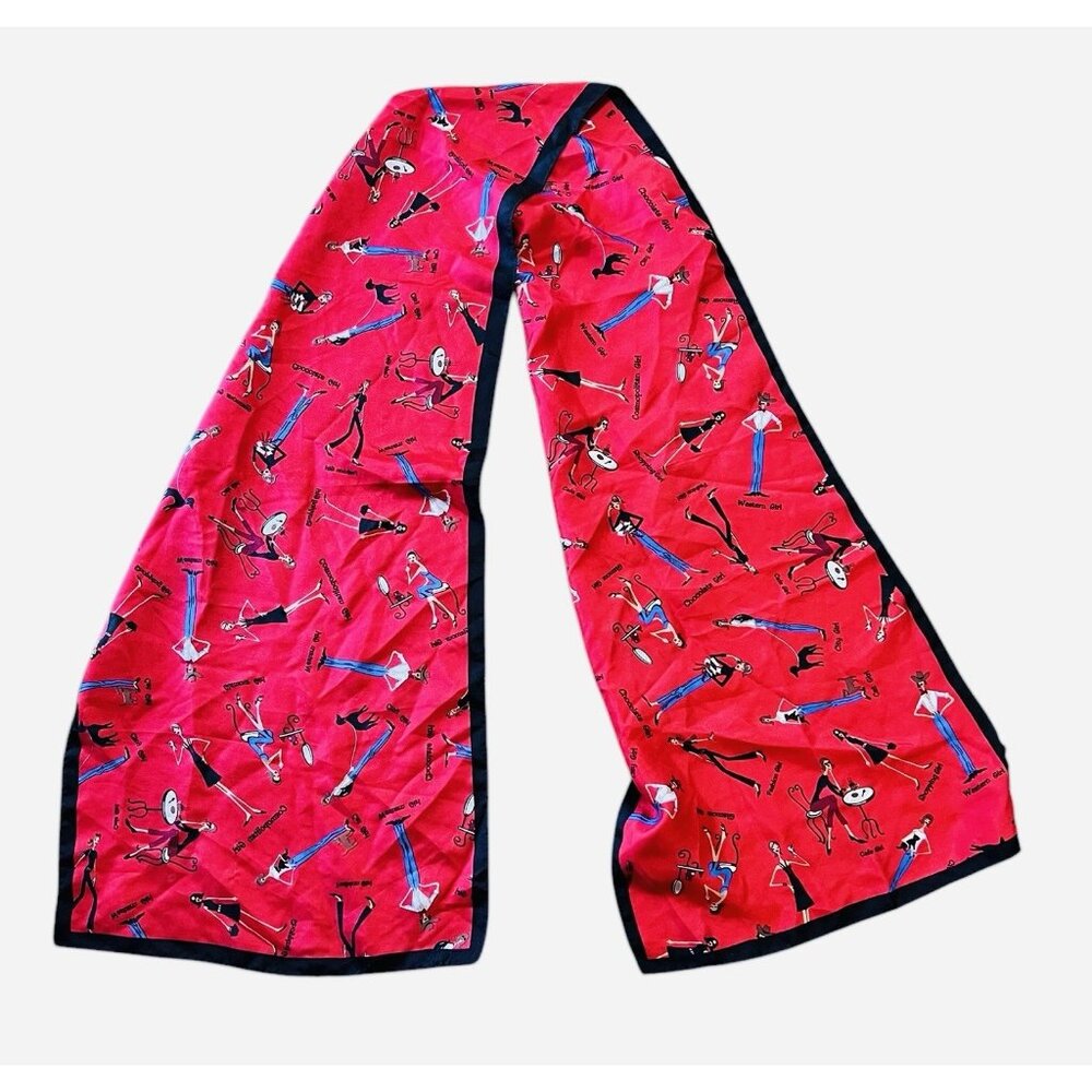 The Girls Scarf Red 60”x13” Various Female characters 100% Silk